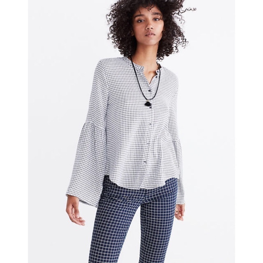 Madewell Windowpane Bell-Sleeve Button-Down Shirt